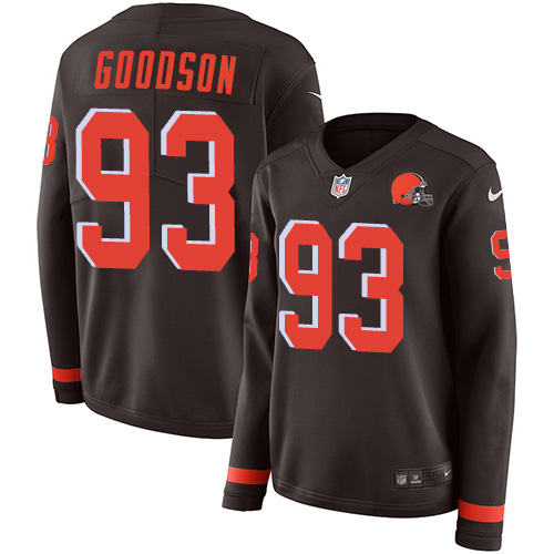 Nike Browns #93 B.J. Goodson Brown Team Color Women's Stitched NFL Limited Therma Long Sleeve Jersey