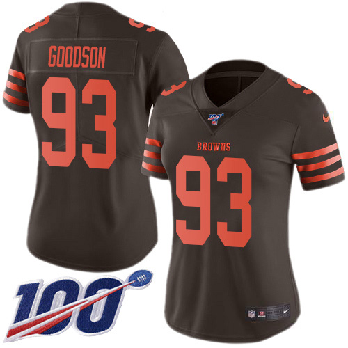 Nike Browns #93 B.J. Goodson Brown Women's Stitched NFL Limited Rush 100th Season Jersey