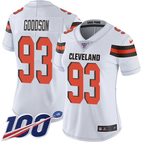 Nike Browns #93 B.J. Goodson White Women's Stitched NFL 100th Season Vapor Untouchable Limited Jersey