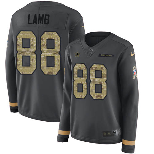 Nike Cowboys #88 CeeDee Lamb Anthracite Salute to Service Women's Stitched NFL Limited Therma Long Sleeve Jersey
