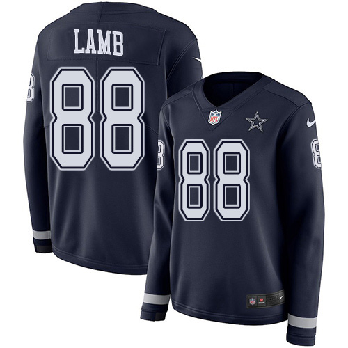 Nike Cowboys #88 CeeDee Lamb Navy Blue Team Color Women's Stitched NFL Limited Therma Long Sleeve Jersey