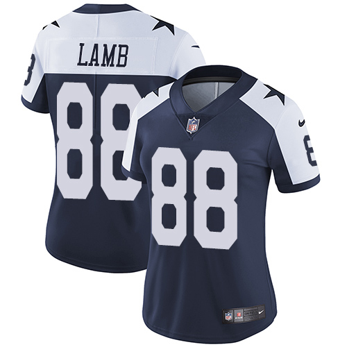 Nike Cowboys #88 CeeDee Lamb Navy Blue Thanksgiving Women's Stitched NFL Vapor Throwback Limited Jersey
