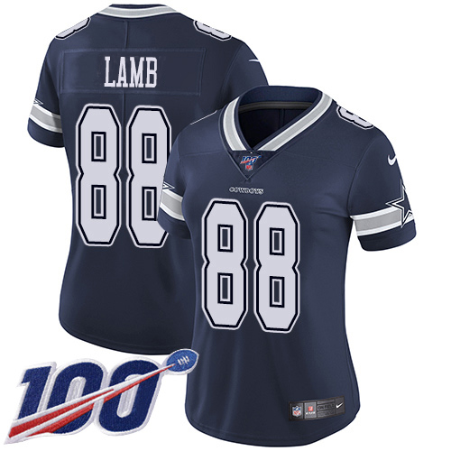 Nike Cowboys #88 CeeDee Lamb Navy Blue Team Color Women's Stitched NFL 100th Season Vapor Untouchable Limited Jersey