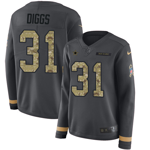 Nike Cowboys #31 Trevon Diggs Anthracite Salute to Service Women's Stitched NFL Limited Therma Long Sleeve Jersey