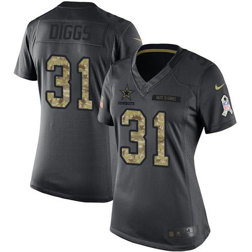 Nike Cowboys #31 Trevon Diggs Black Women's Stitched NFL Limited 2016 Salute to Service Jersey