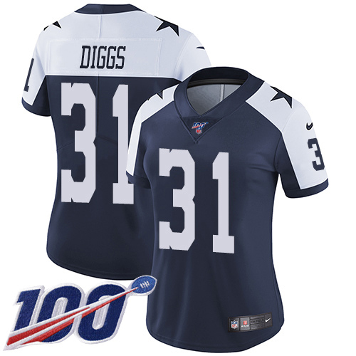 Nike Cowboys #31 Trevon Diggs Navy Blue Thanksgiving Women's Stitched NFL 100th Season Vapor Throwback Limited Jersey
