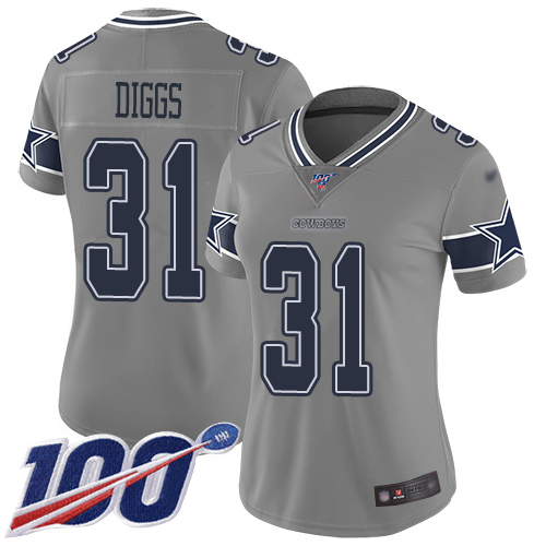 Nike Cowboys #31 Trevon Diggs Gray Women's Stitched NFL Limited Inverted Legend 100th Season Jersey