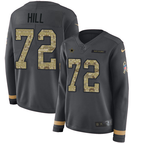 Nike Cowboys #72 Trysten Hill Anthracite Salute to Service Women's Stitched NFL Limited Therma Long Sleeve Jersey