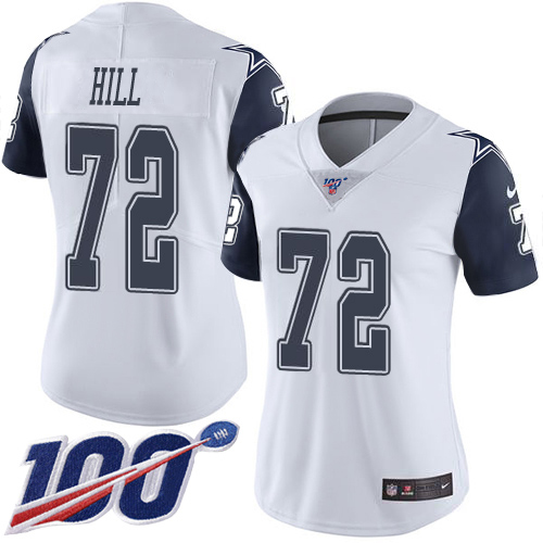 Nike Cowboys #72 Trysten Hill White Women's Stitched NFL Limited Rush 100th Season Jersey