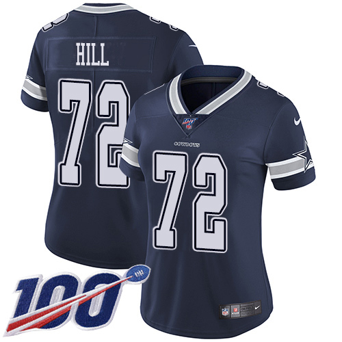 Nike Cowboys #72 Trysten Hill Navy Blue Team Color Women's Stitched NFL 100th Season Vapor Untouchable Limited Jersey