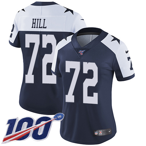 Nike Cowboys #72 Trysten Hill Navy Blue Thanksgiving Women's Stitched NFL 100th Season Vapor Throwback Limited Jersey