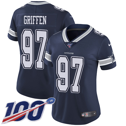Nike Cowboys #97 Everson Griffen Navy Blue Team Color Women's Stitched NFL 100th Season Vapor Untouchable Limited Jersey
