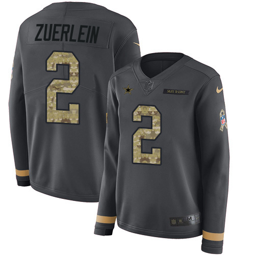 Nike Cowboys #2 Greg Zuerlein Anthracite Salute to Service Women's Stitched NFL Limited Therma Long Sleeve Jersey