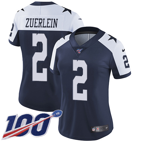 Nike Cowboys #2 Greg Zuerlein Navy Blue Thanksgiving Women's Stitched NFL 100th Season Vapor Throwback Limited Jersey