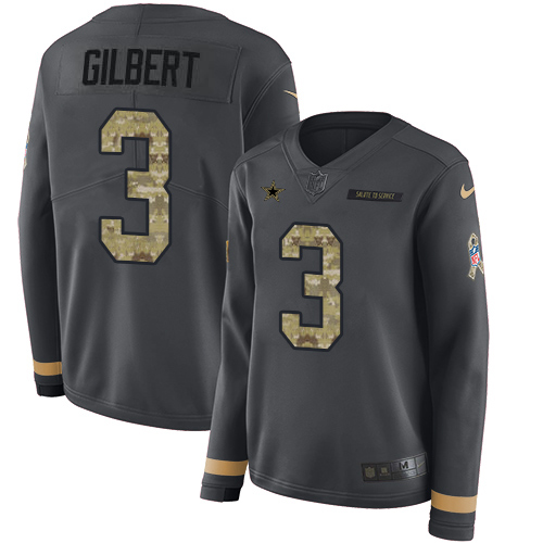 Nike Cowboys #3 Garrett Gilbert Anthracite Salute to Service Women's Stitched NFL Limited Therma Long Sleeve Jersey