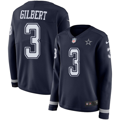 Nike Cowboys #3 Garrett Gilbert Navy Blue Team Color Women's Stitched NFL Limited Therma Long Sleeve Jersey