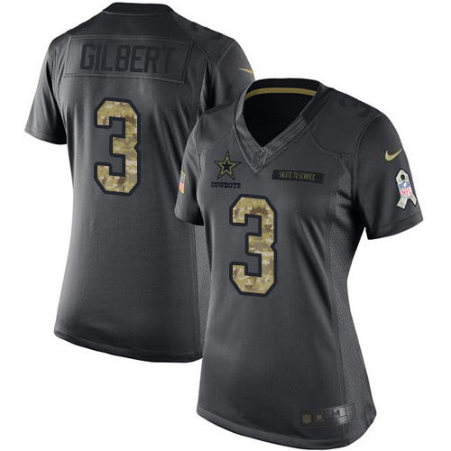 Nike Cowboys #3 Garrett Gilbert Black Women's Stitched NFL Limited 2016 Salute to Service Jersey