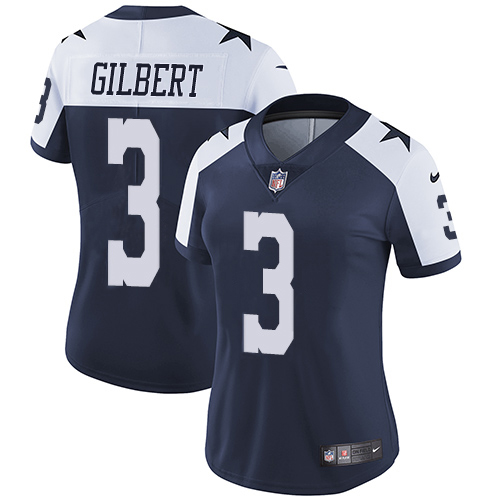 Nike Cowboys #3 Garrett Gilbert Navy Blue Thanksgiving Women's Stitched NFL Vapor Throwback Limited Jersey
