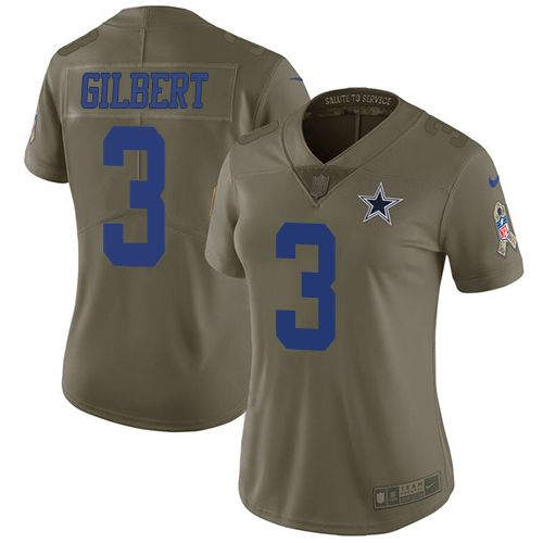 Nike Cowboys #3 Garrett Gilbert Olive Women's Stitched NFL Limited 2017 Salute To Service Jersey