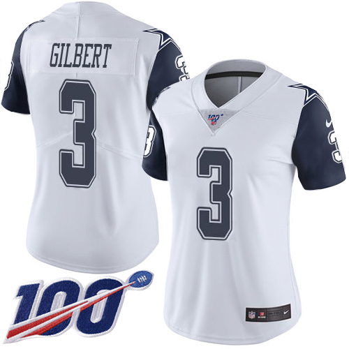 Nike Cowboys #3 Garrett Gilbert White Women's Stitched NFL Limited Rush 100th Season Jersey