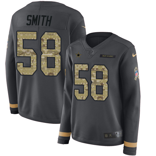 Nike Cowboys #58 Aldon Smith Anthracite Salute to Service Women's Stitched NFL Limited Therma Long Sleeve Jersey