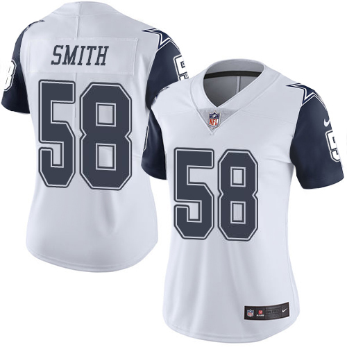 Nike Cowboys #58 Aldon Smith White Women's Stitched NFL Limited Rush Jersey