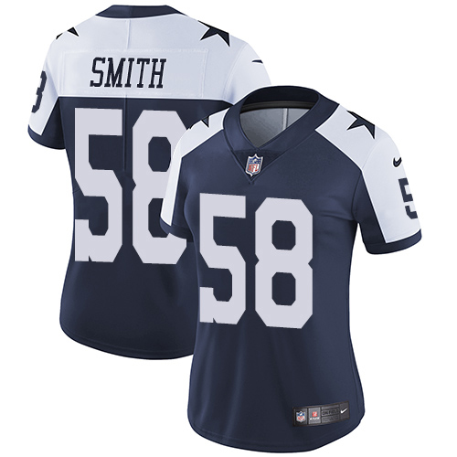 Nike Cowboys #58 Aldon Smith Navy Blue Thanksgiving Women's Stitched NFL Vapor Throwback Limited Jersey
