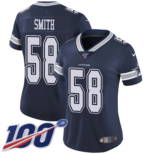 Nike Cowboys #58 Aldon Smith Navy Blue Team Color Women's Stitched NFL 100th Season Vapor Untouchable Limited Jersey