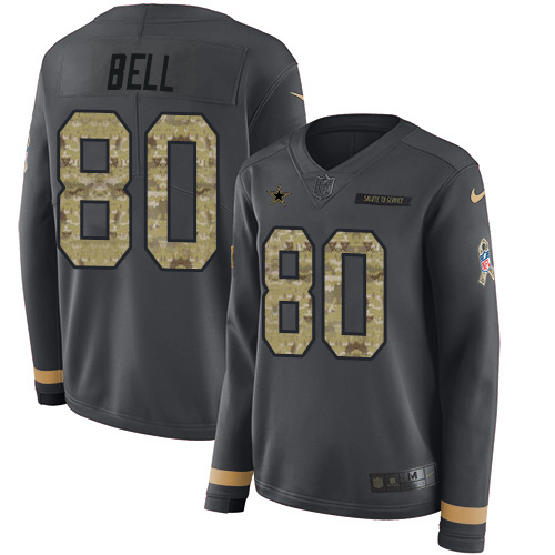 Nike Cowboys #80 Blake Bell Anthracite Salute to Service Women's Stitched NFL Limited Therma Long Sleeve Jersey