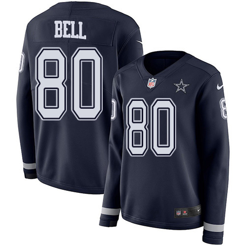 Nike Cowboys #80 Blake Bell Navy Blue Team Color Women's Stitched NFL Limited Therma Long Sleeve Jersey