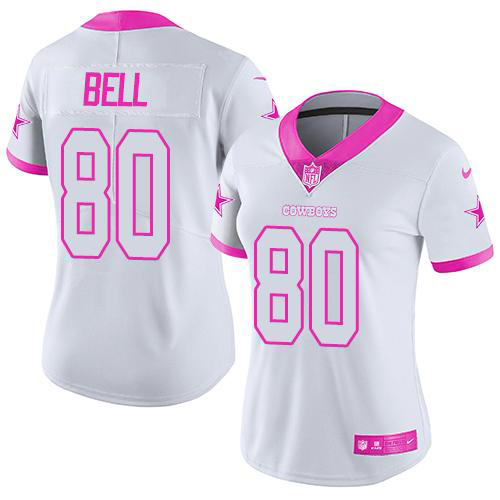 Nike Cowboys #80 Blake Bell White/Pink Women's Stitched NFL Limited Rush Fashion Jersey