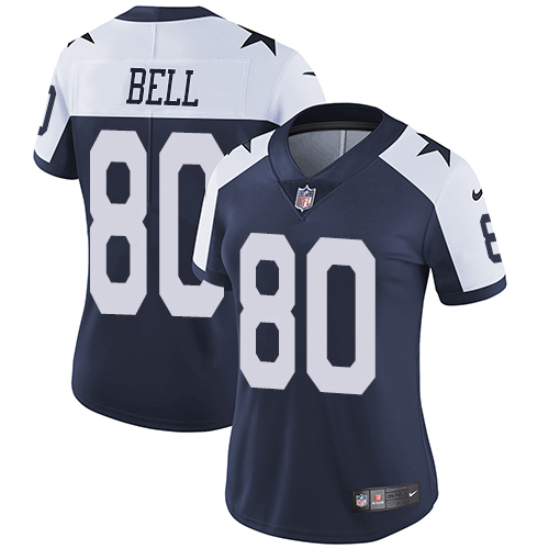 Nike Cowboys #80 Blake Bell Navy Blue Thanksgiving Women's Stitched NFL Vapor Throwback Limited Jersey