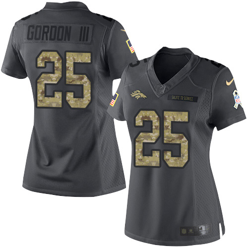 Nike Broncos #25 Melvin Gordon III Black Women's Stitched NFL Limited 2016 Salute to Service Jersey