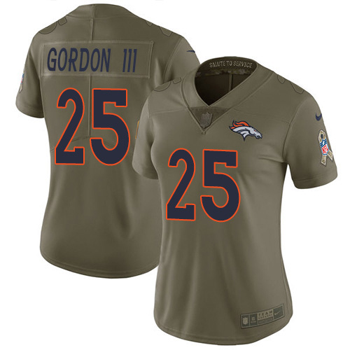 Nike Broncos #25 Melvin Gordon III Olive Women's Stitched NFL Limited 2017 Salute To Service Jersey