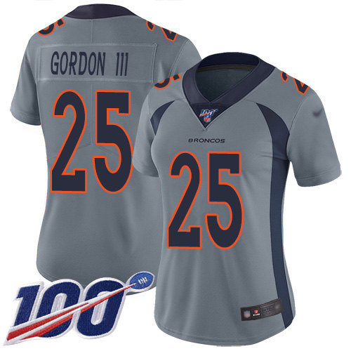 Nike Broncos #25 Melvin Gordon III Gray Women's Stitched NFL Limited Inverted Legend 100th Season Jersey