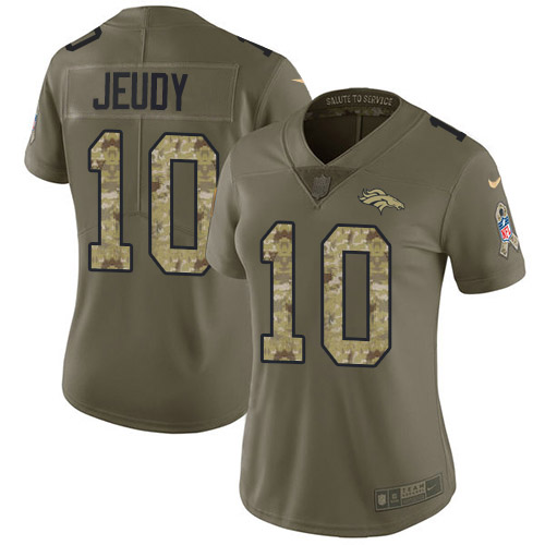 Nike Broncos #10 Jerry Jeudy Olive/Camo Women's Stitched NFL Limited 2017 Salute To Service Jersey