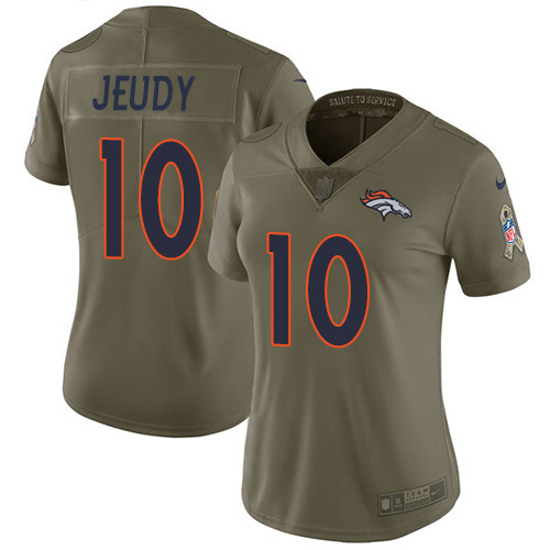 Nike Broncos #10 Jerry Jeudy Olive Women's Stitched NFL Limited 2017 Salute To Service Jersey