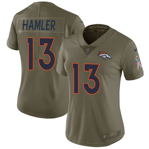 Nike Broncos #13 KJ Hamler Olive Women's Stitched NFL Limited 2017 Salute To Service Jersey
