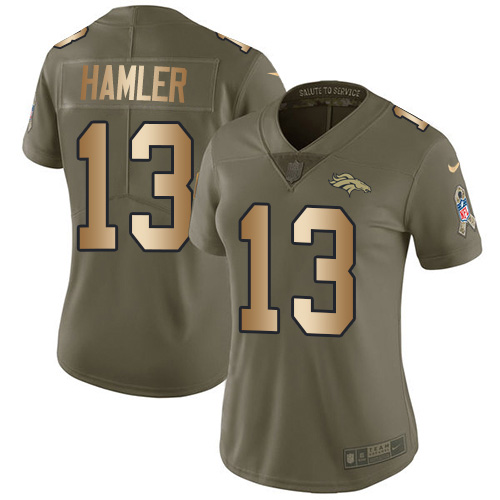 Nike Broncos #13 KJ Hamler Olive/Gold Women's Stitched NFL Limited 2017 Salute To Service Jersey