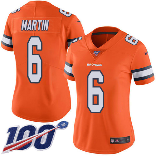 Nike Broncos #6 Sam Martin Orange Women's Stitched NFL Limited Rush 100th Season Jersey