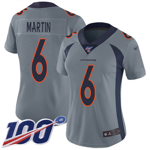 Nike Broncos #6 Sam Martin Gray Women's Stitched NFL Limited Inverted Legend 100th Season Jersey