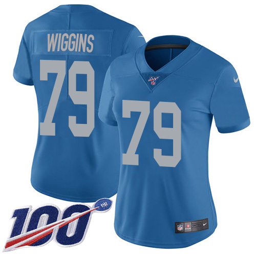 Nike Lions #79 Kenny Wiggins Blue Throwback Women's Stitched NFL 100th Season Vapor Untouchable Limited Jersey