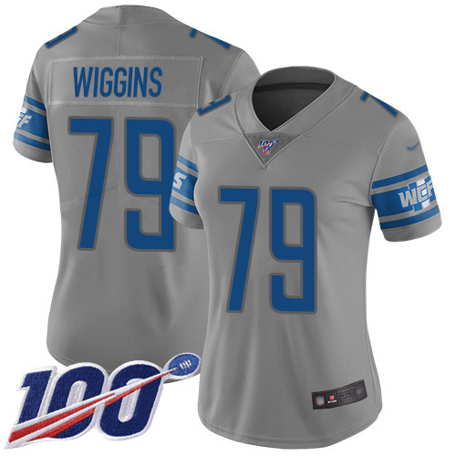 Nike Lions #79 Kenny Wiggins Gray Women's Stitched NFL Limited Inverted Legend 100th Season Jersey