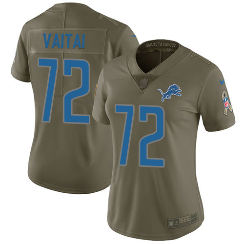 Nike Lions #72 Halapoulivaati Vaitai Olive Women's Stitched NFL Limited 2017 Salute To Service Jersey