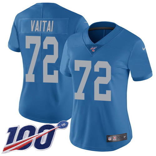 Nike Lions #72 Halapoulivaati Vaitai Blue Throwback Women's Stitched NFL 100th Season Vapor Untouchable Limited Jersey