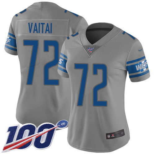 Nike Lions #72 Halapoulivaati Vaitai Gray Women's Stitched NFL Limited Inverted Legend 100th Season Jersey