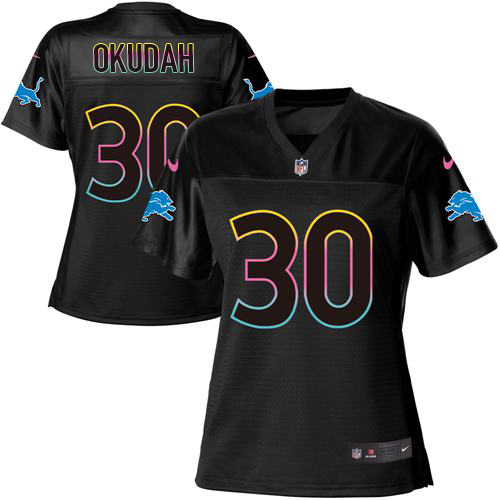 Nike Lions #30 Jeff Okudah Black Women's NFL Fashion Game Jersey