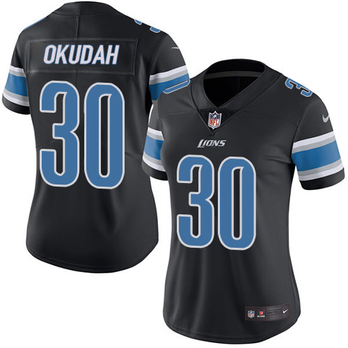 Nike Lions #30 Jeff Okudah Black Women's Stitched NFL Limited Rush Jersey