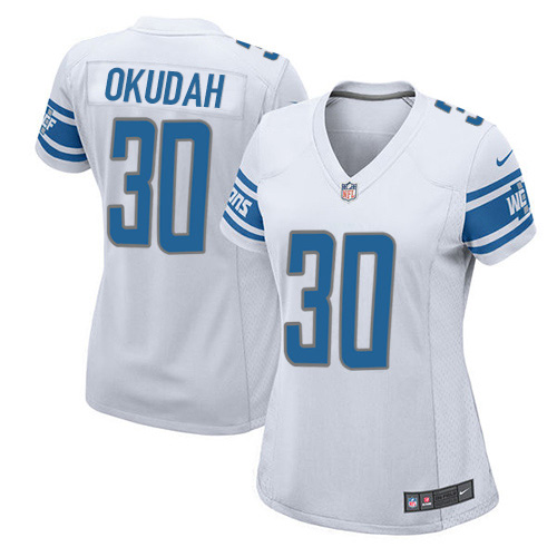 Nike Lions #30 Jeff Okudah White Women's Stitched NFL Elite Jersey