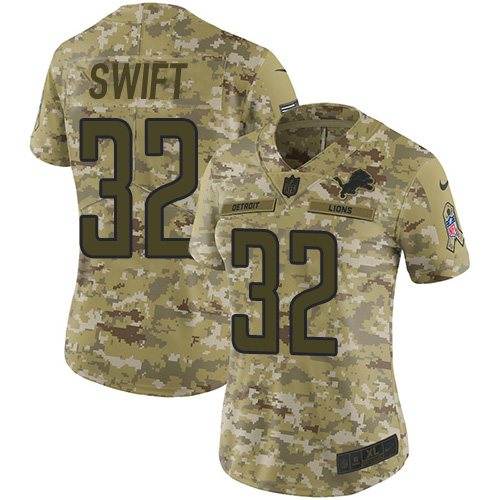 Nike Lions #32 D'Andre Swift Camo Women's Stitched NFL Limited 2018 Salute To Service Jersey Nike Lions #32 D'Andre Swift Camo Women's Stitched NFL Limited 2018 Salute To Service Jersey